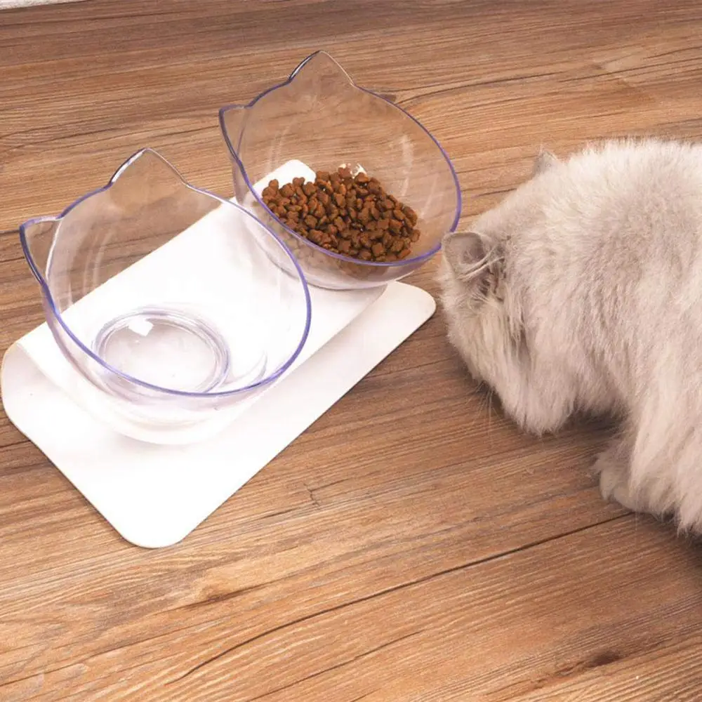 

2 Size Pet Cats Transparent Bowl with Holder Anti-slip Cat Food Dish Pet Feeder Pet Dog Cats Puppy Outdoor Food Dish Feeding