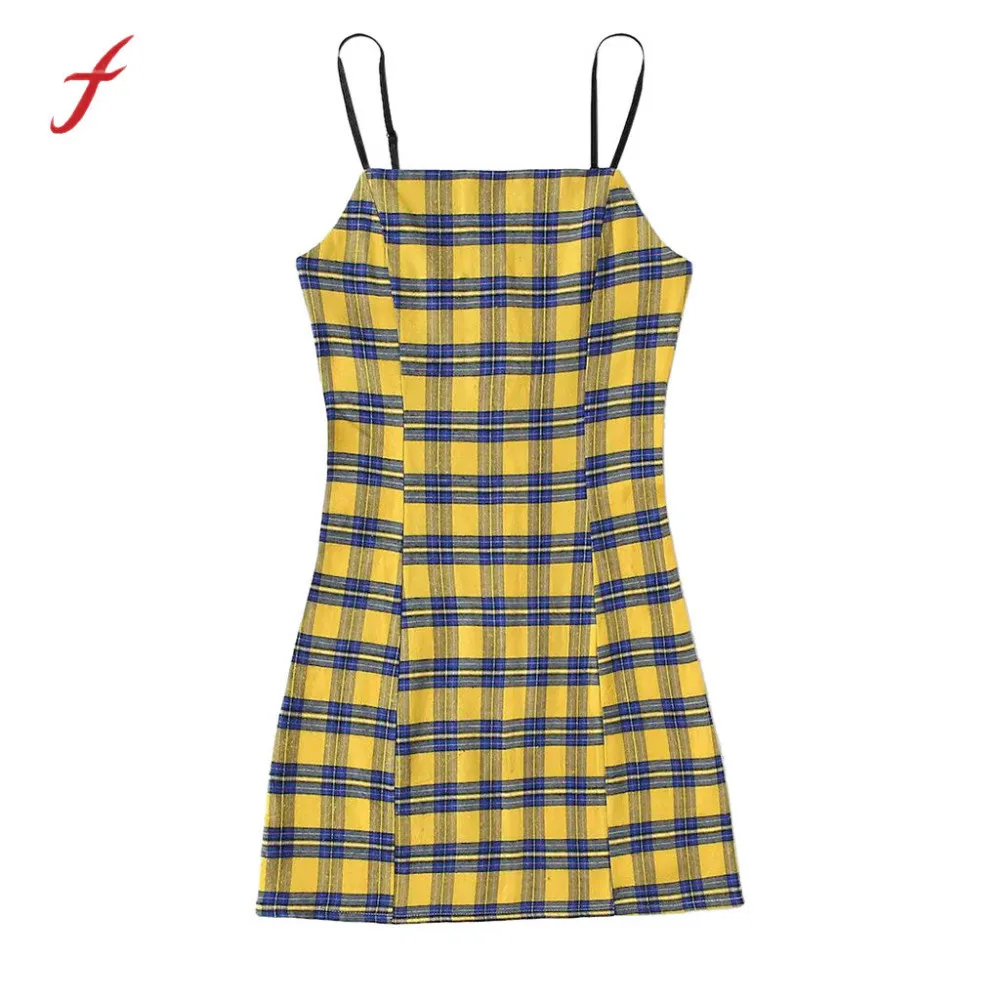 

Feitong Casual Dresses Fashion Women Retro Plaid Printing Sleeveless Backless Off Shouder Mini Party Club Dresses Vestido elbise