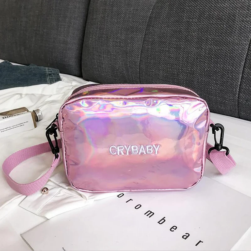 HTB1QAq7bEuF3KVjSZK9q6zVtXXa9 Yogodlns 2019 Holographic Laser Backpack Embroidered Crybaby Letter Hologram Backpack set School Bag +shoulder bag +penbag 3pcs