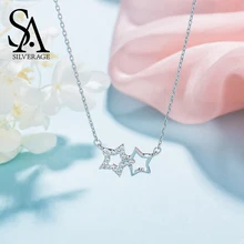 SA SILVERAGE 925 Sterling Silver Choker Necklaces Pendants For Women Fine Jewelry Star Moon 925 Silver Maxi Pendant Necklace sa silverage 925 sterling long necklaces 2018 limited ketting pendants sweater chain fine jewelry earth maxi pendant necklace