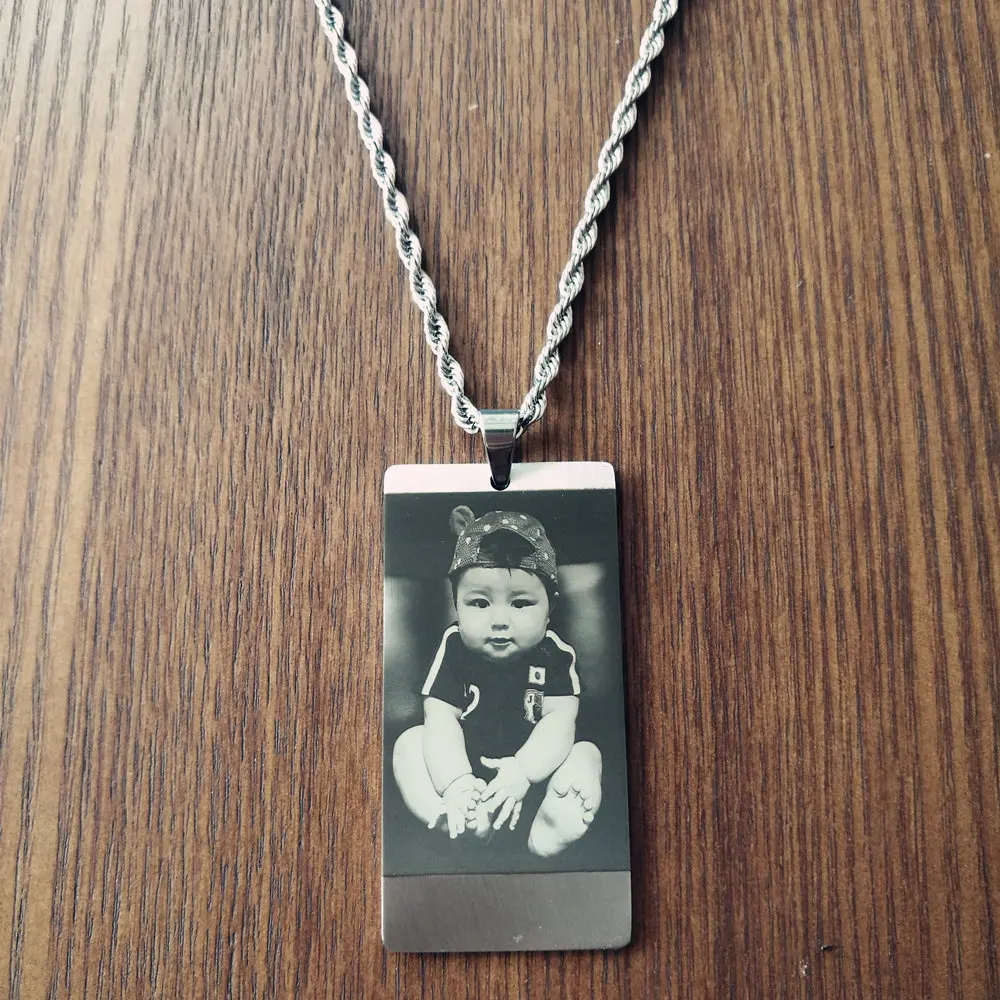 Buy Men's Engraved Family Photo Pendant Necklace Stainless Steel Name Necklace
