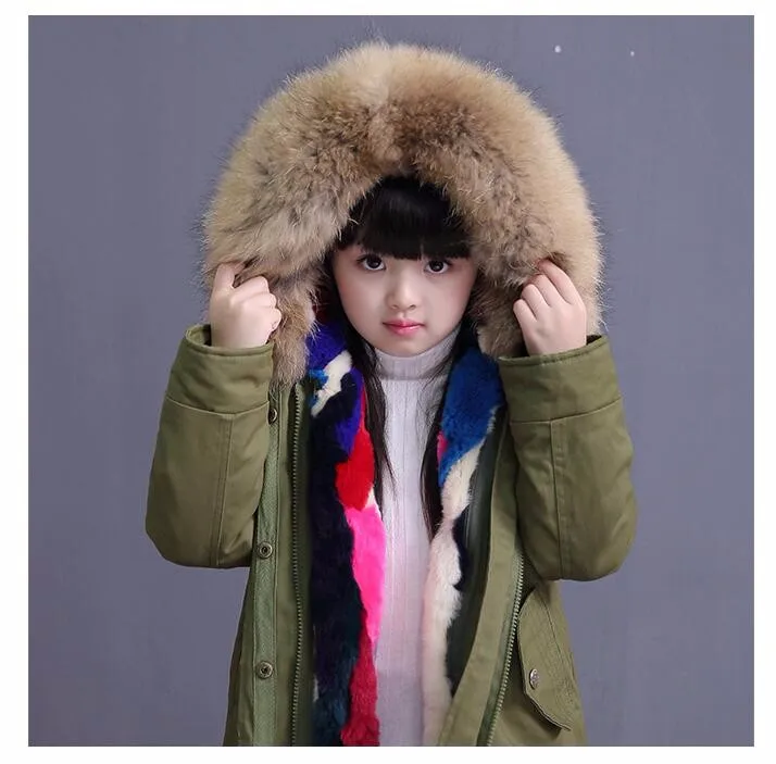Ywstt/детская одежда для мамы и ребенка, детское зимнее пальто с мехом кролика Рекс, Детское пальто с капюшоном, однотонное длинное пальто для девочек