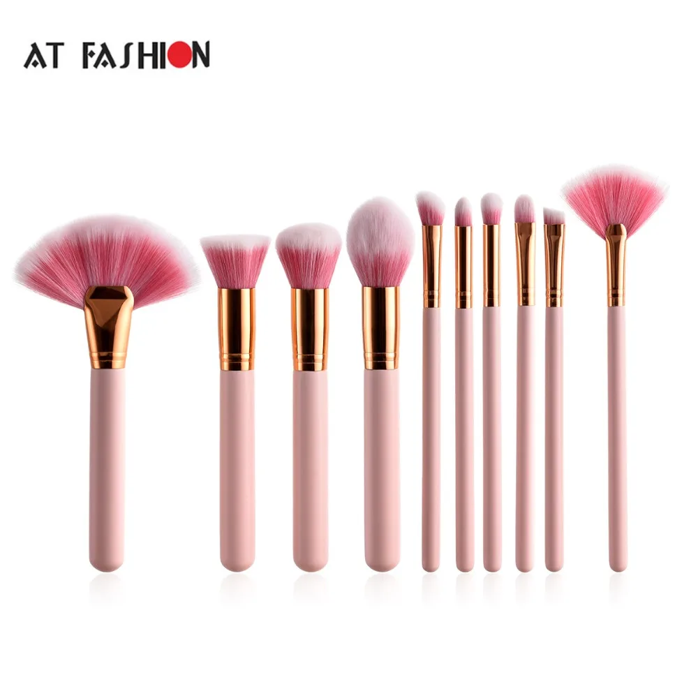 4/10Pcs Makeup Brush Set Foundation Blusher Face Powder Eyeshadow Eyeliner Tool Gold Pink Fan Kit | Красота и здоровье