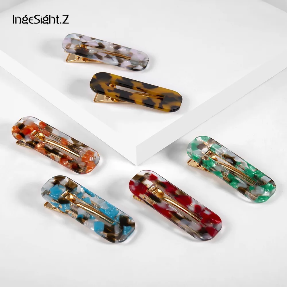 

IngeSight.Z Korean Leopard Print Waterdrop Hairpin Elegant Square Acetic Acid Barrettes Hair Clips Women Girls Hair Accessories