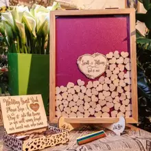 Персонализированные сердца деревенская свадьба выгравированы альтернатива деревянная память гостей книги с подвесное сердечко коробка топ подписи книги для гостей