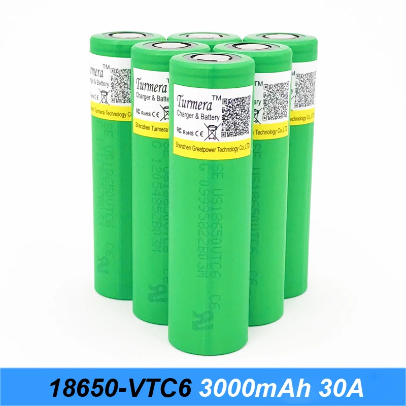 

original 18650 VTC6 battery US18650VTC6 3000mAh 30amps for mod box e cigarette 18650 batteries for screwdrivers Turmera j6