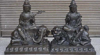 

Chinese Buddhism Bronze Manjushri Samantabhadra Bodhisattva Lion Elephant Statue