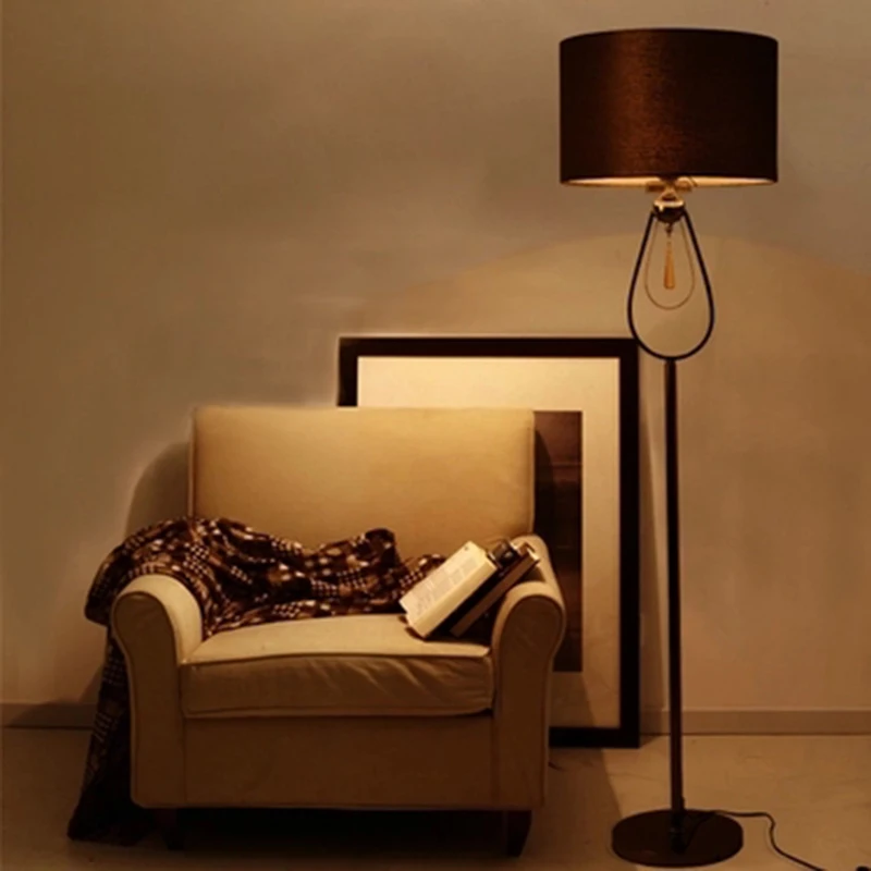 Modern minimalist LED crystal floor lamps living room bedside lights European creative LED vertical lights with fabric lampshade