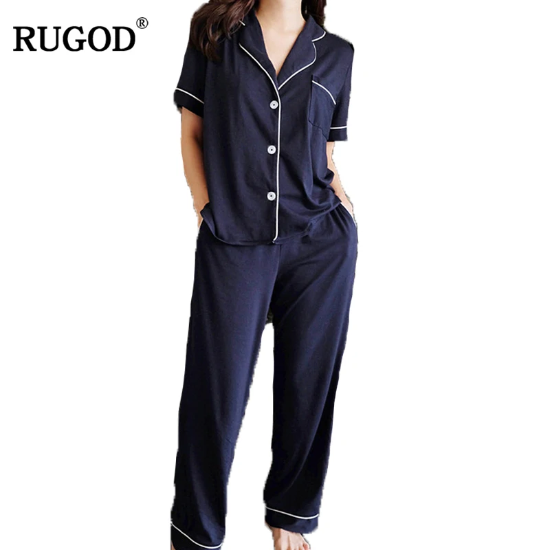 RUGOD Solid V neck Polyester Pajamas For Women Cotton Fashionable Hot Sale Knitted Short Sleeve