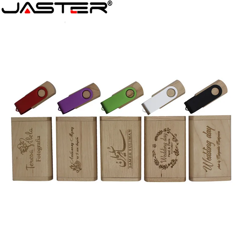 JASTER поворотный USB флеш-накопитель 4 ГБ 8 ГБ 16 ГБ 32 ГБ usb 2,0 флеш-накопитель деревянная коробка печать логотипа на заказ