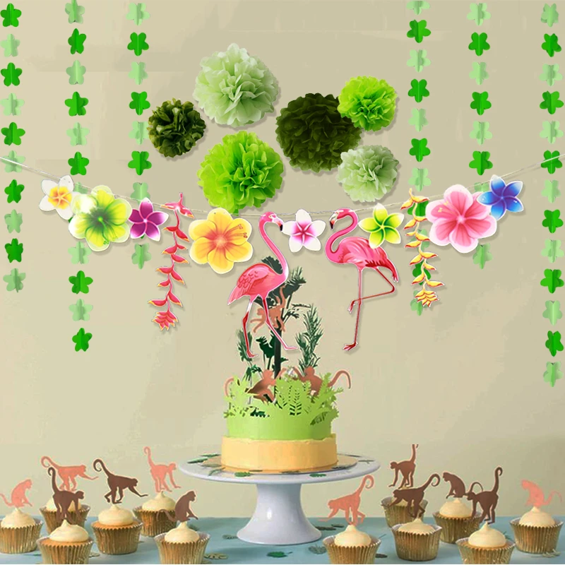 Tropical Banner De Flamenco Decoracion De Papel Flor Guirnalda Pompom Banderines Para Cumpleanos Baby Shower Verde Establece Verano Decoracion Para Fiestas Para Montar Decoraciones Diy De Fiestas Aliexpress