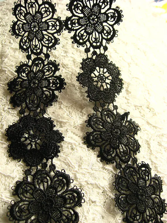 

10 yards Black Lace Trim Venise Lace Trim Vintage Venice Lace Antique Floral Lace