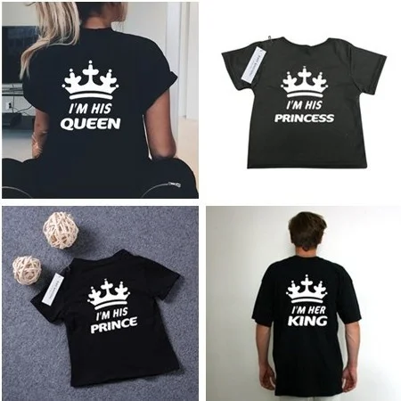 H1313, семейные Топы в стиле панк, одинаковые футболки принцессы с короной и королевой