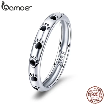 BAMOER 925 Sterling Silver Stackable Dog Cat Footprints Finger Rings for Women Wedding  Ring Jewelry Valentine's Day GIFT SCR445