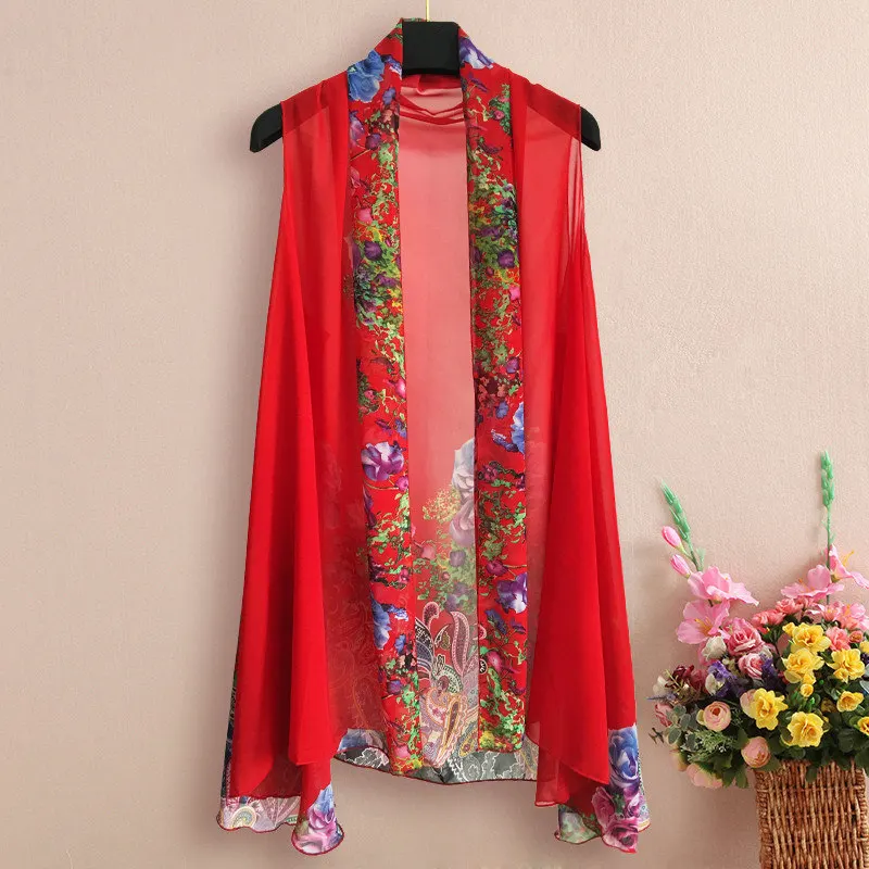 Летний кардиган из шифона, блузка Для женщин Повседневное свободные Цветочный принт пляжные топы, блузка элегантный тонкий больших размеров женские Топы Кардиган Q462