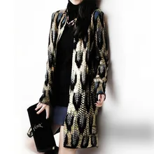 Женский вязаный кардиган бронзового цвета с принтом павлина, OL свитер с леопардовой раскраской, пальто, верхняя одежда со змеиным узором, куртка, верхняя одежда, Осенние Топы
