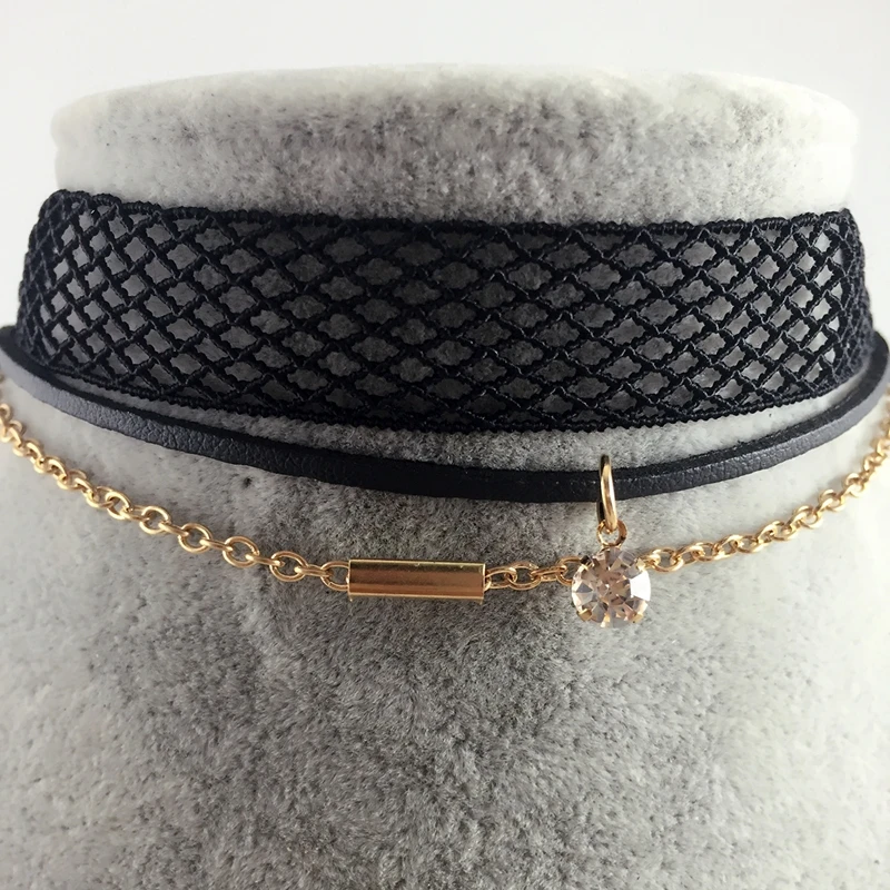 3 Style Trendy Black Lace Choker Collier Ethnique Women Accessories Gothic Net Crystal Crown Choker Necklace Collar Jewelry