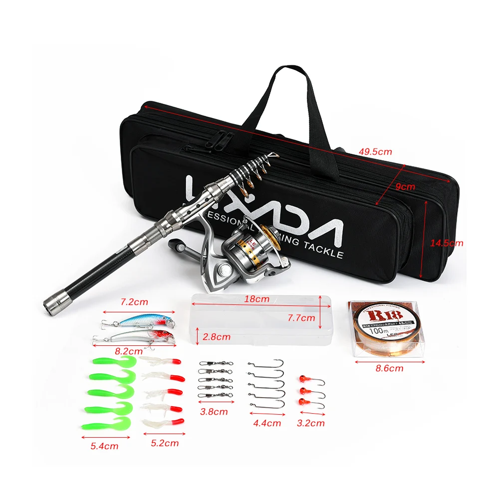 Lixada Telescopic Fishing Rod Reel  Combo Full Kit Fishing Rod Gear +Spinning Reel+ Line Lures Hooks with Bag for vara de pesca