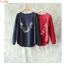 Floral Embroidery High Grade Women Sweaters Pullovers Vintage Long Sleeve Unique Knitshirt Seasons Sweaters