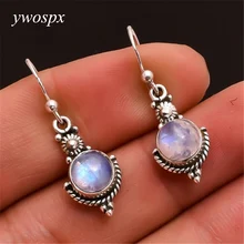 YWOSPX, Ретро стиль, имитация лунного камня, Brincos, Висячие Серьги серебряного цвета для женщин, свадебные ювелирные изделия, серьги в стиле бохо, Y4