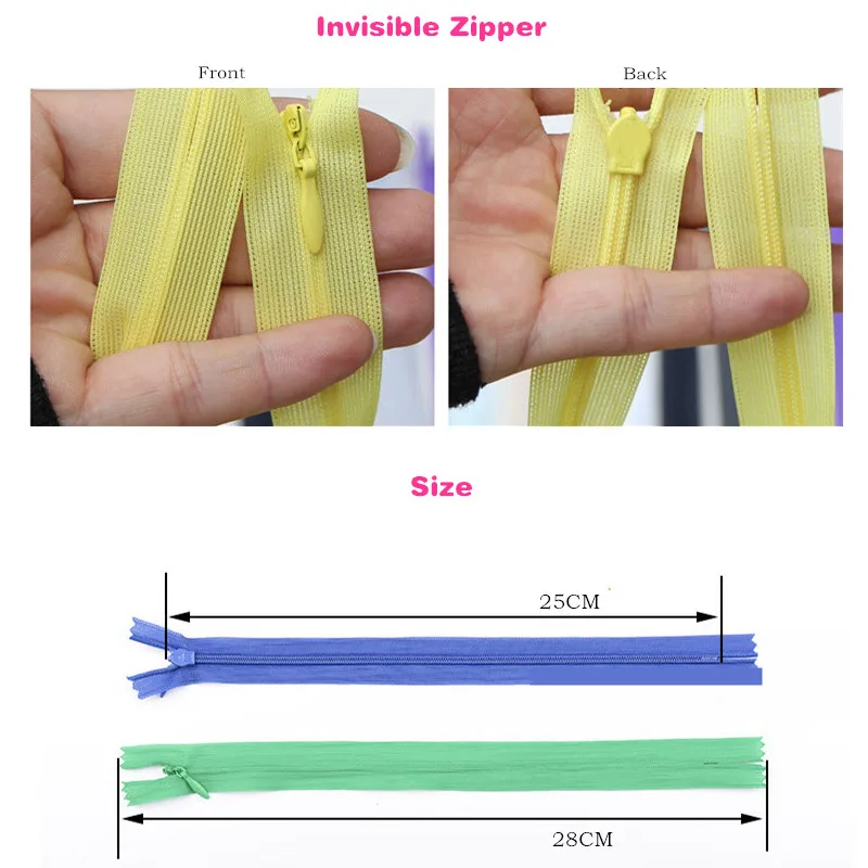 10Pcs Invisible Zippers 18-60cm 3# Nylon Zippers for Tailor Sewing