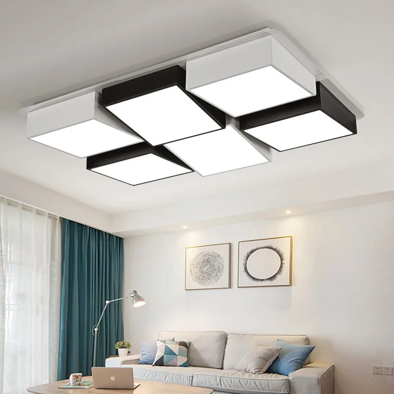 New 6 Heads Led Ceiling Lights 96cm Iron Black White Cube Surface