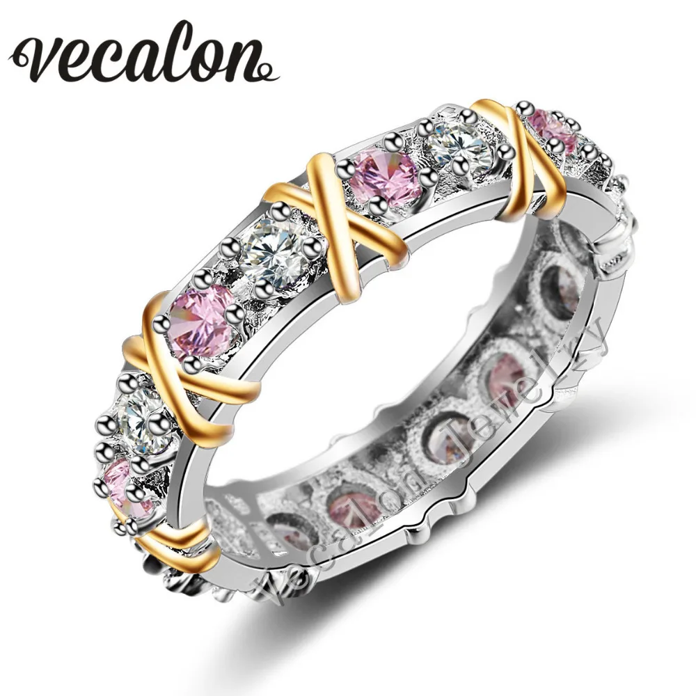 Vecalon, 3 цвета, драгоценный камень, AAAAA, циркон, Cz, обручальное кольцо для женщин, 10KT, белое, желтое золото, заполненное, Женское кольцо