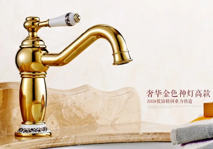 Модный высококачественный водопроводный кран с золотой керамической основой и ручкой для холодной и горячей ванной раковины смеситель для раковины