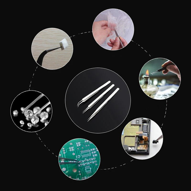 Kaisi Lengthened straight tip stainless stell tweezers with refined cusps to fit subassemblies of different sizes components