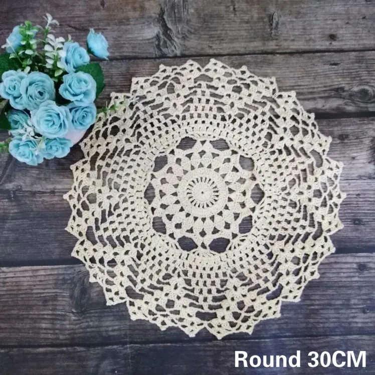 

Luxury Handmade Crochet Flowers Cotton Lace Round Tablecloth Wedding Doily Mat Dining Coffee Table Placemat Coaster Decor Pad