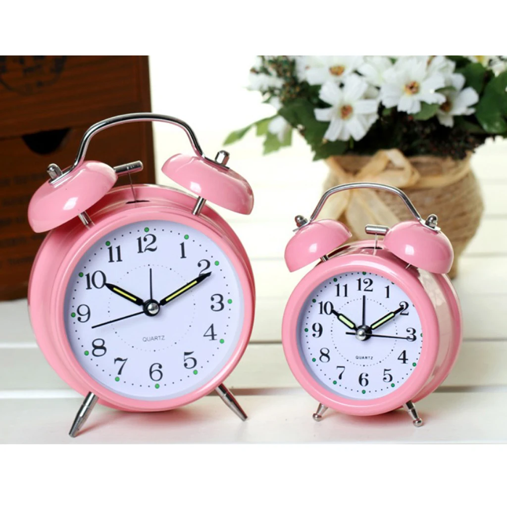 Twin Bell Alarm Clock Dial, Luminous, Battery Operated Loud Alarm Clock Green/Black/Pink/Blue