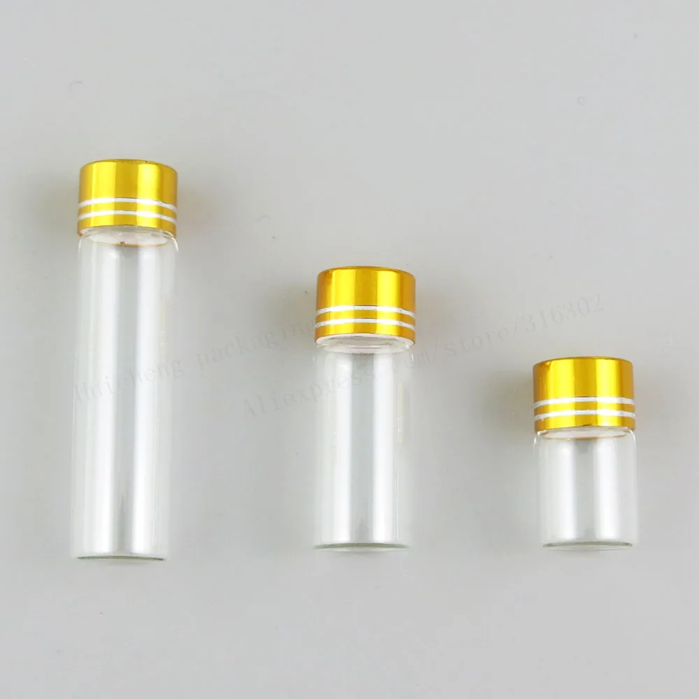 

500 X 2ml 4ml 6ml Clear Refillable Small Gvials Sample Bottles with Gold Silver Aluminium Cap Small Transparent Glass Bottles