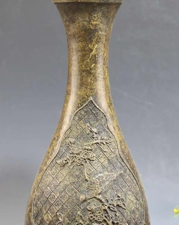 Античная QingDynasty медь ваза, Сорока бутылки, ручная резьба ремесла, украшения дома, ручной ремесел/Коллекция