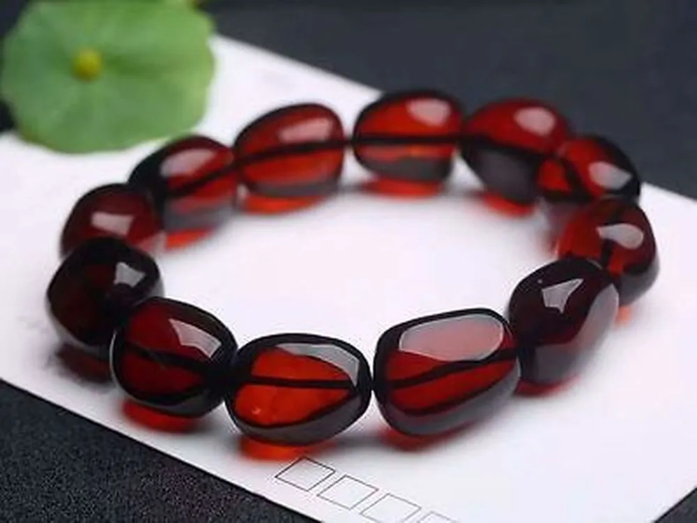 

100% Gemstone Oval Beads Bracelet Genuine Natural Blood Red Amber 18x12x10mm AAAA For Lady Fashion Healing Charming Stone AAAAA