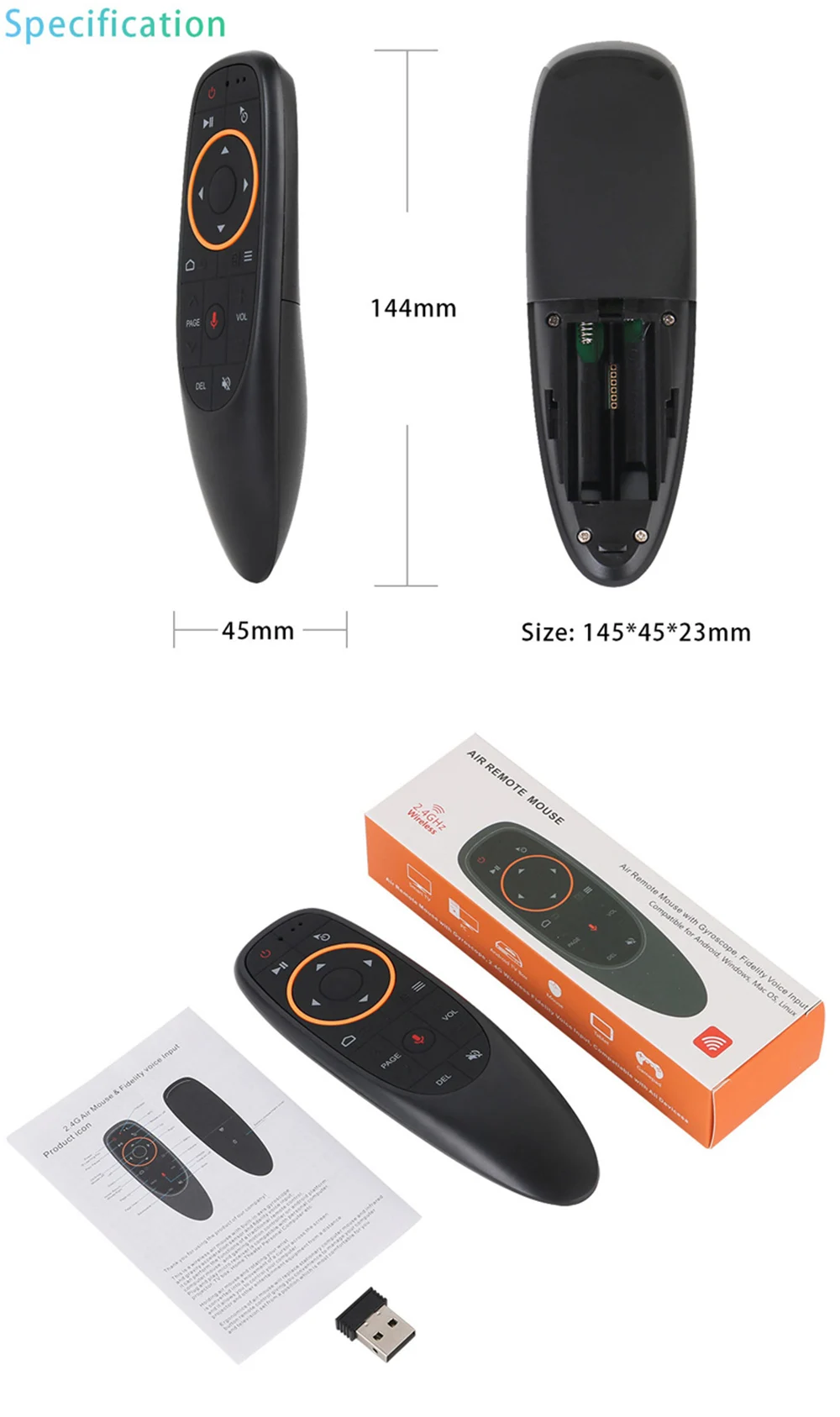HUACP G10 Air mouse Дистанционное Голосовое управление с гироскопом USB приемник гироскопа мини беспроводной 2,4G 433 для Android Smart TV Box Ноутбук