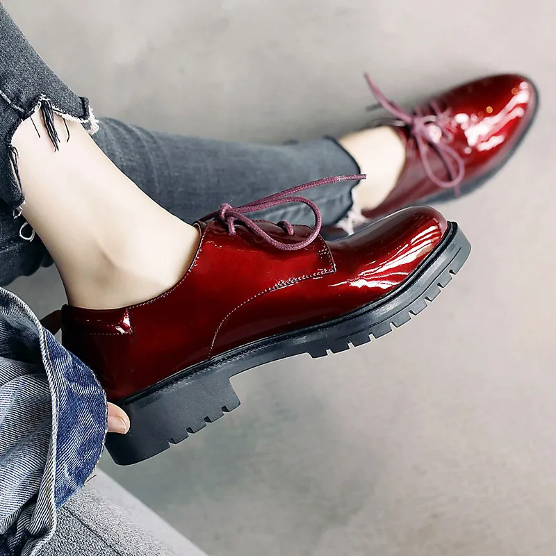 Vintage Patent Leather Women Flats Oxford Shoes British College Style Brogues Women's Shoes Big Size 31-44 Spring Autumn Sneaker (6)