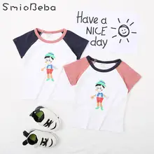 Детские футболки с короткими рукавами и рисунком для мальчиков и девочек, корейское издание, Куртки с рукавами для детей 1-6 лет