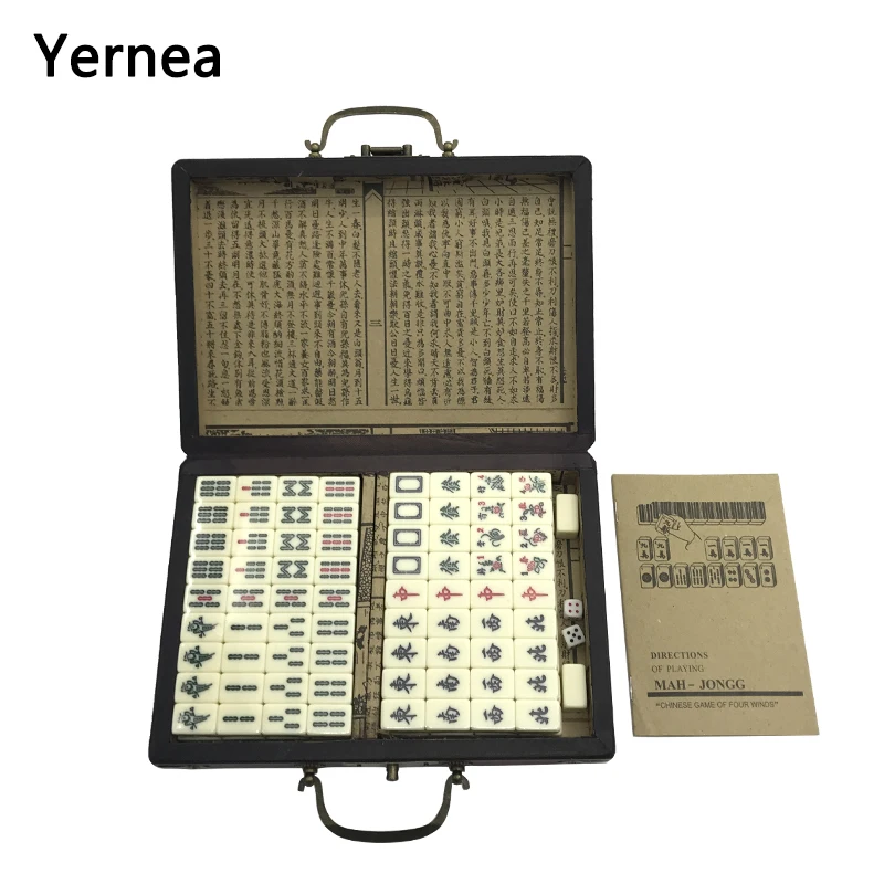 Entretenimento com Instrução Jogo de Tabuleiro Caixa de Madeira Yernea Mini Chinês Brinquedo Antigo Mahjong Jogos Inglês Quatro Vento Majiang