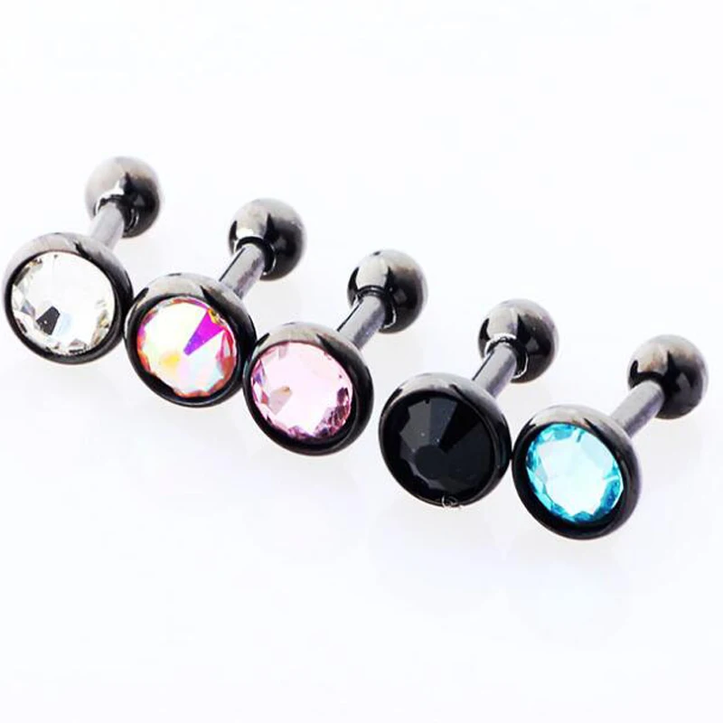 1piece 16g 1.2mm Crystal Earring Ear Stud Stainless Steel Black Ball