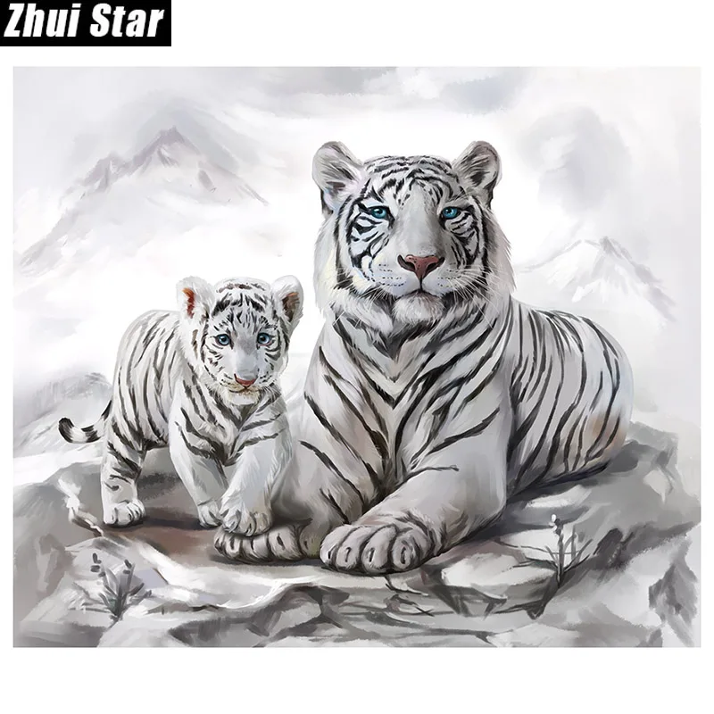 

Full diamond 5D DIY diamond painting "White Tiger" diamond embroidery gift cross stitch painting Mosaic living XPZ