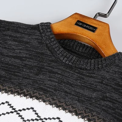 Вязаные пуловеры для мужчин, осень, зима, новая мода о-образным вырезом Жаккардовый Трикотаж вязаный обтягивающий свитер джемпер подростка - Цвет: Dark gray