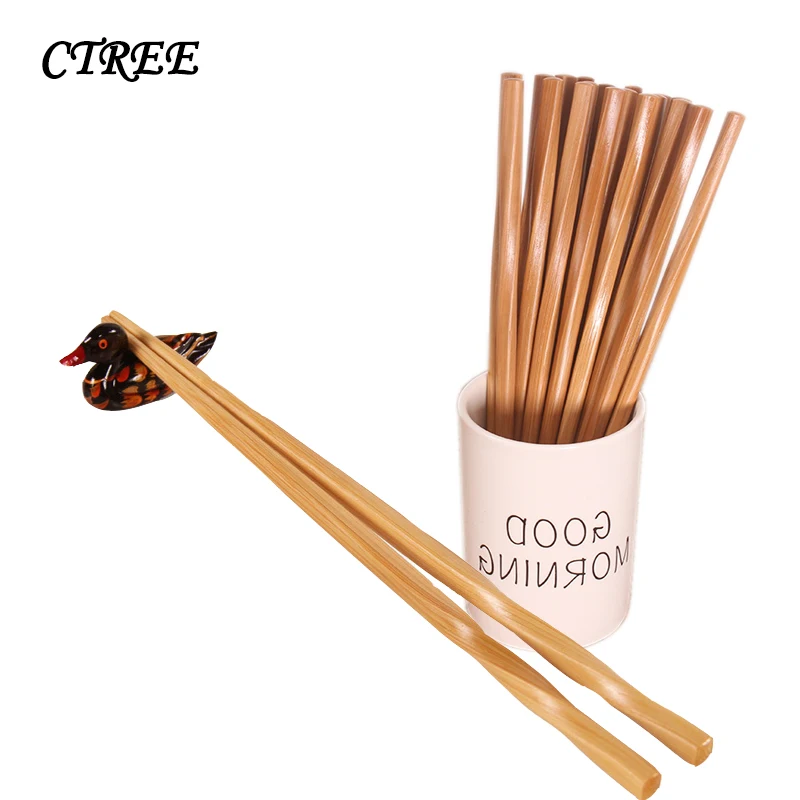 

CTREE 10 Pairs Handmade Natural Bamboo Chopsticks Style Household Twist Chopsticks Natural Carbonized Kitchen Tableware C617
