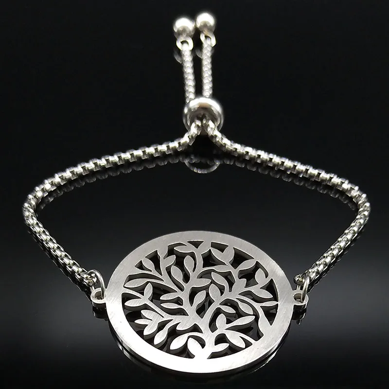 Модный браслет из нержавеющей стали с украшением в виде Древа Жизни, женские браслеты серебряного цвета, ювелирные изделия B18323