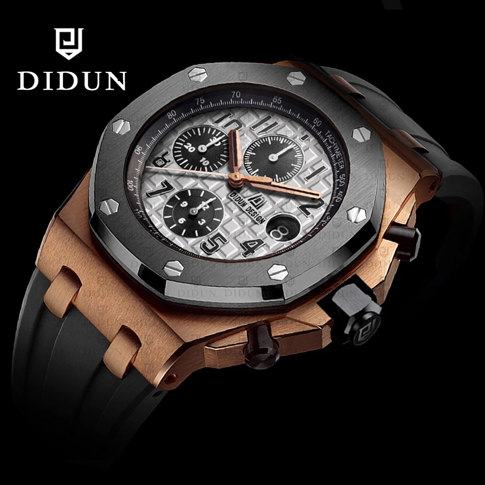 DIDUN watch  Men Top Brand Luxury Quartz Watch Rosegold Chronograph Watch Waterproof Wristwatch