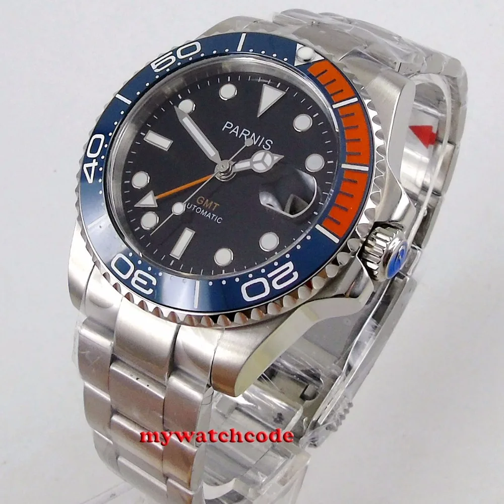 40mm parnis Black dial sapphire glass blue orange bezel automatic folding buckle mens watch цена 40mm parnis Black dial sapphire glass blue orange bezel automatic folding buckle mens watch цены онлайн