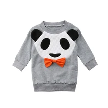 Осенние зимние очаровательные Весеннее платье для маленьких девочек с длинным рукавом Прямой «панда» с бантом и принтом в Серое Платье До Колена наряд От 6 месяцев до 5 лет