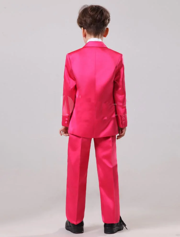 Сатиновая ткань двухкнопочный костюм для мальчиков смокинг с нотч воротником детский комплект Летняя одежда для мальчиков Детский свадебный/ выпускной костюм тёмно-розовый смокинг