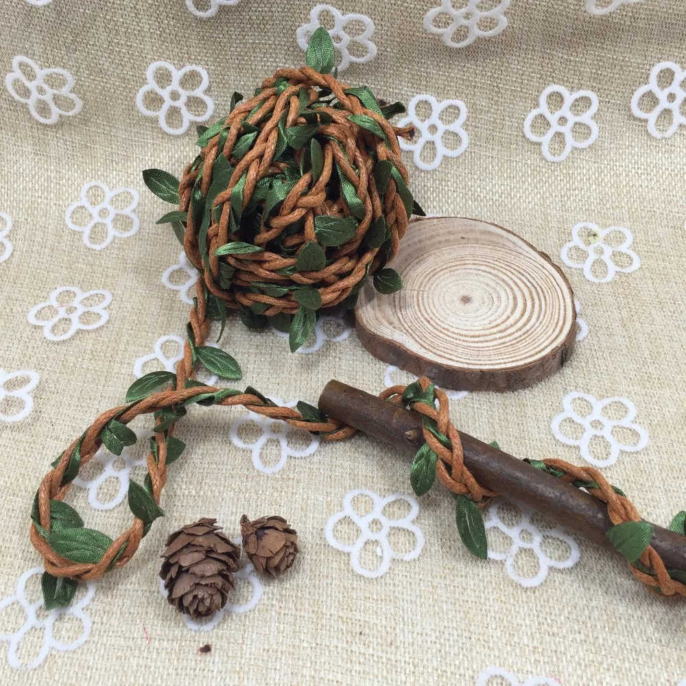 

Free shipping 10 M Twin String with Leaves rustic wedding decoration brown party burlap wedding decoration fresh natural style