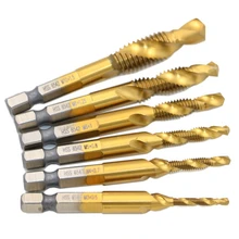 6pcs Titanium M2 Hand Tap Drill Bits Hex Shank HSS Screw Spiral Point Thread Metric Plug M3 M4 M5 M6 M8 M10 fit Metal Steel