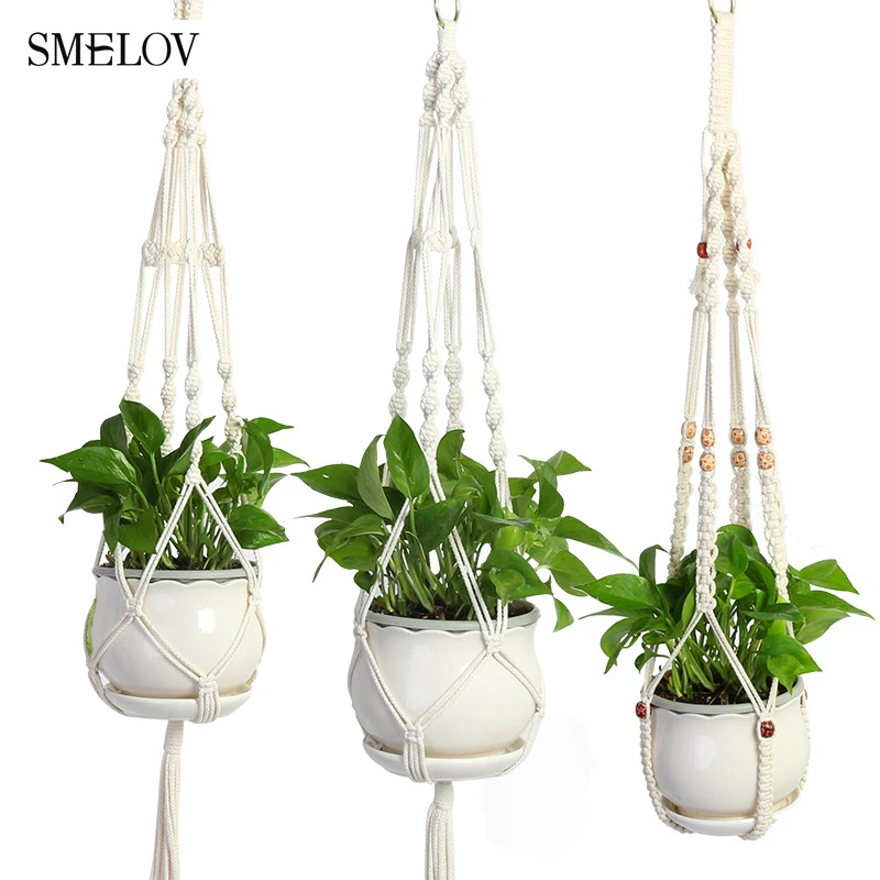 

Handwoven Macrame Plant Hanger Baskets Pot Cotton Linen rope Flowerpot Holder Hanger Countyard Garden Wall Decoration 1PC 105cm